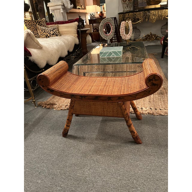 1980s Rattan & Bamboo Organic Modern Bench For Sale - Image 5 of 13