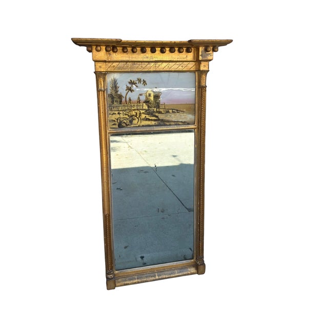 Traditional Antique American Federal Giltwood Eglomise Mirror For Sale - Image 3 of 5