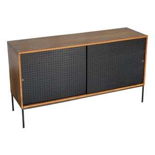 1950s Paul McCobb Planner Group - Model 1514 Iron Base Credenza - Black Sliding Doors For Sale