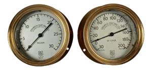Steampunk Brass Industrial Architectural Pressure Gauges - A Pair