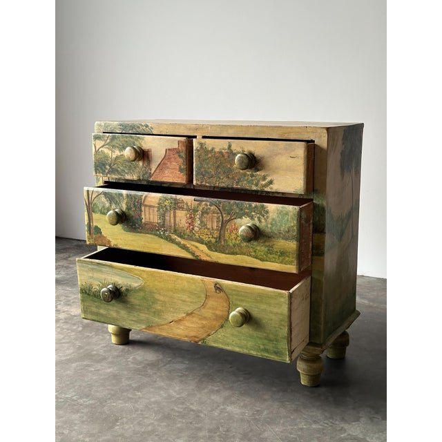 Hand-Painted Cottage Landscape Chest of Drawers, 19th Century For Sale - Image 16 of 18