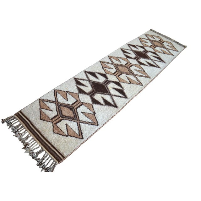 Textile Hand-Knotted Kurdish Runner Rug . Pure Organic Undyed Wool High Pile Herki - 3′1″ × 11′6″ For Sale - Image 7 of 15