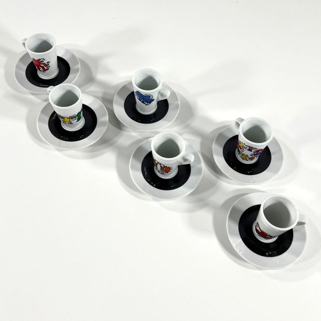 Espresso Cups & Saucers by Keith Haring for Tognana, 1990s, Set of 12, in Good conditions. Designed 1990 to 1999 This...