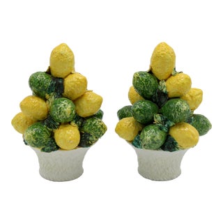 Italian Ceramic Lemon Lime Topiary Baskets - a Pair For Sale
