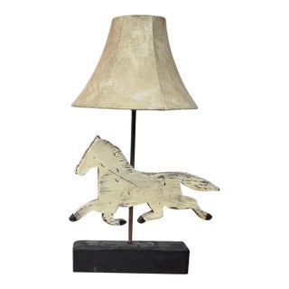 Vintage Folk Art Adjustable Wooden Running Horse Weathervane Lamp For Sale