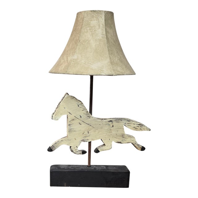 Vintage Folk Art Adjustable Wooden Running Horse Weathervane Lamp For Sale