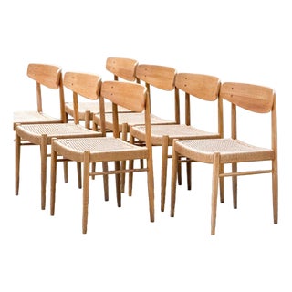 Model 501 Papercord Dining Chairs in Oak from A.M Møbler, Set of 8 For Sale