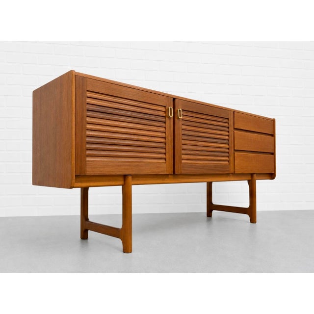 Wood Mid Century Modern Teak Credenza With Louvered Doors | Sideboard by a.h. McIntosh, Made in Scotland, C. 1960’s For Sale - Image 7 of 17