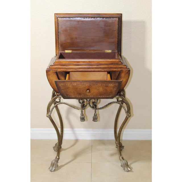 Brass Rare 1980s Maitland Smith Vintage Gilt Steel Rope Vanity Table - French Style With Tassel End Legs and Lift-Top Storage For Sale - Image 8 of 17