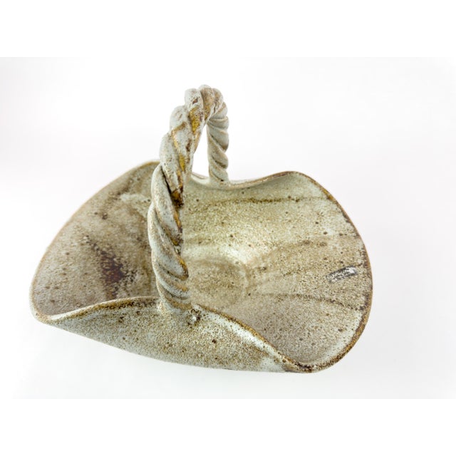 Vintage Accolay Stoneware Basket With Twisted Handle, France, 1960s For Sale - Image 13 of 16