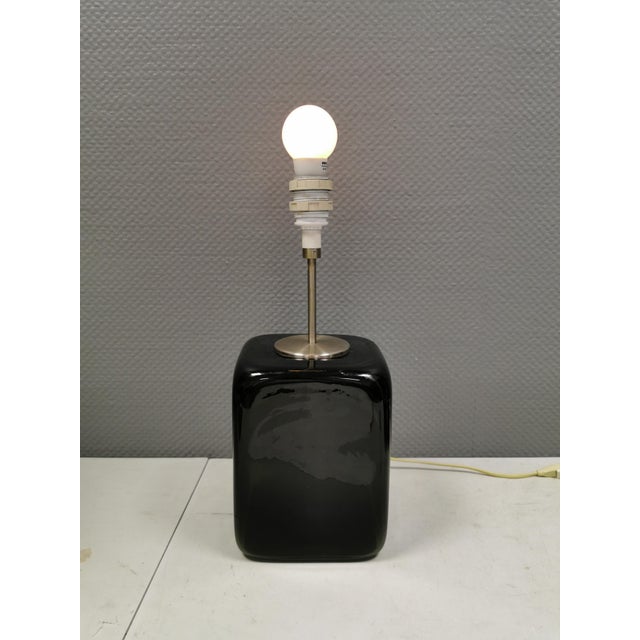 Holmegaard Kubus Olive Green Glass Table Lamp by Per Lütken for Holmegaard, 1976 For Sale - Image 4 of 17