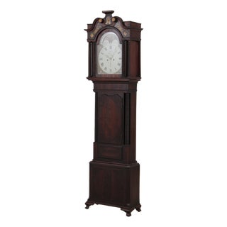 Antique 18th C. English 8 Day Flame Mahogany Grandfather Clock For Sale