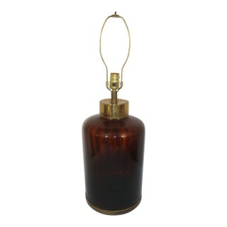 Mid 20th Century Glam Italian Tortoiseshell Glass and Brass Table Lamp For Sale