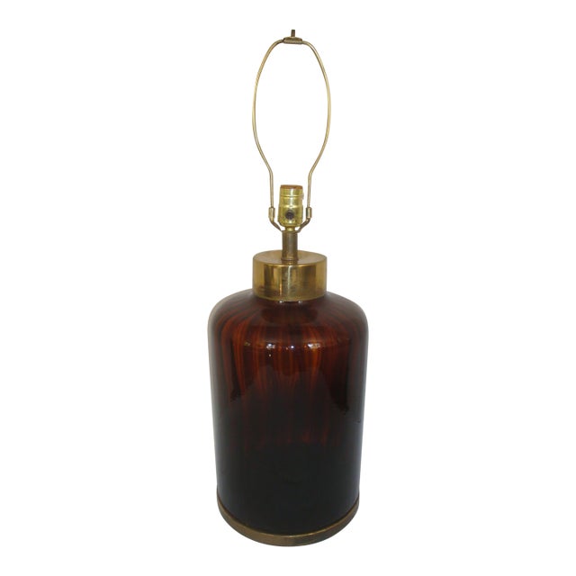 Mid-Century Glam Italian Tortoiseshell Glass and Brass Table Lamp For Sale