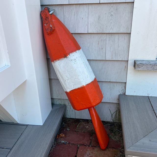 Orange Vintage New England Coastal Nautical Orange Red Lobster Buoy For Sale - Image 8 of 8
