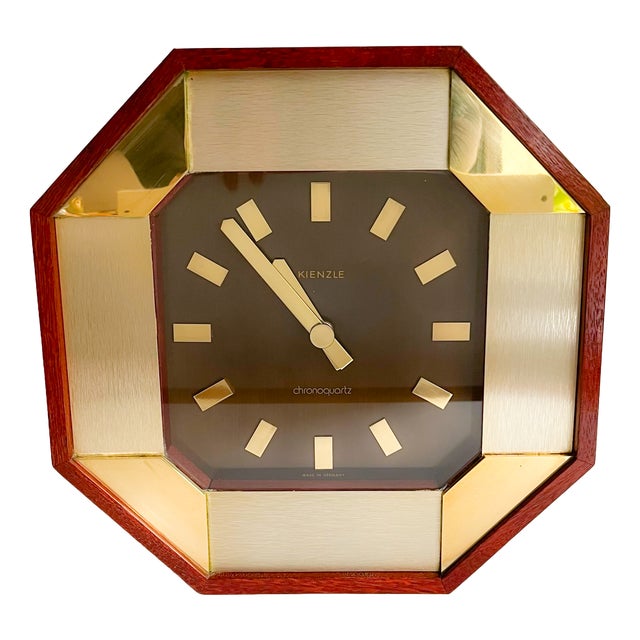 Kienzle Chronoquartz Wall Clock in Teak and Brass from Kienzle International, 1970s For Sale