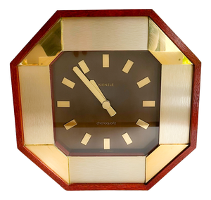 Kienzle Chronoquartz Wall Clock in Teak and Brass from Kienzle International, 1970s