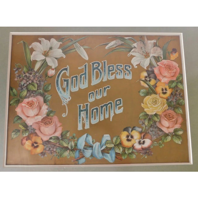 Traditional Large Vintage Floral Bless Our Home Ornate Heavy Gold Framed Wall Picture For Sale - Image 3 of 11