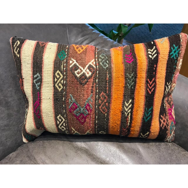 Textile Vintage Turkish Kilim Lumbar Pilow Cover For Sale - Image 7 of 12