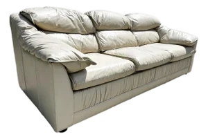 Vintage Off-White Italian Leather Sofa With Pullout Bed — Early/Mid 1980s Postmodern — 85”