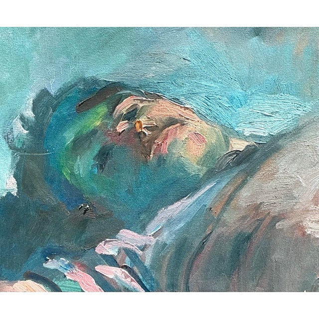 Metal Vintage Original Painterly Portrait Air Reclining Man For Sale - Image 7 of 12