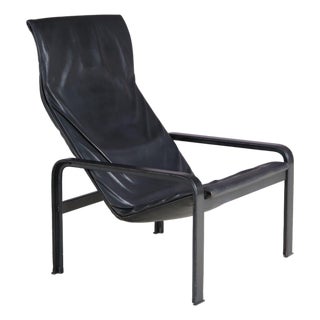 Black Leather Lounge Chair by Jacques Toussaint & Patrizia Angeloni for Matteo Grassi, Italy, 1980s For Sale