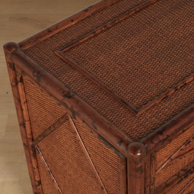 Pair of Vintage British Colonial Faux Bamboo and Grasscloth Stands For Sale - Image 15 of 18