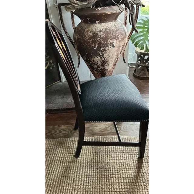 Black Antique Federal Shield Back Chair With Inlaid Marquetry and Nailheads For Sale - Image 8 of 12