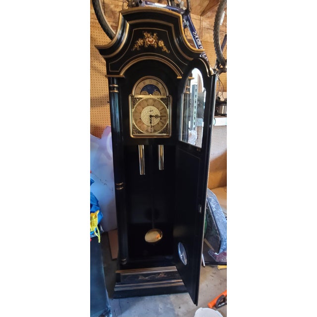 1990s Trouvailles Furniture Chinoiserie Breakfront With Matching Grandfather Clock For Sale - Image 11 of 12