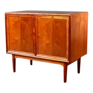 Mid Century Kipp Stewart Drexel Declaration Small Credenza Cabinet Side Table End Walnut For Sale