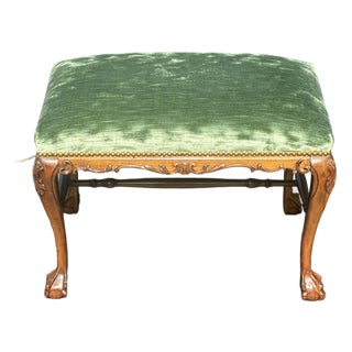 Early 1900s Walnut Queen Anne Bench With Claw and Ball Feet For Sale