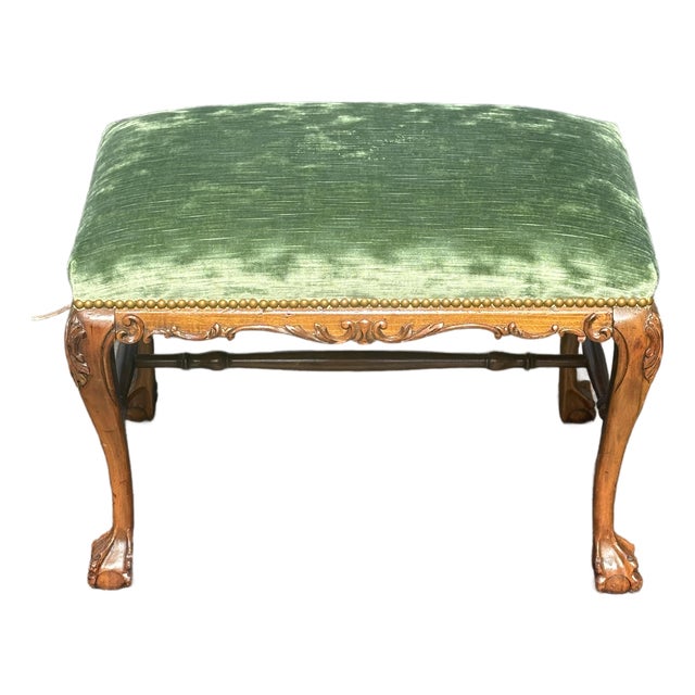 Early 1900s Walnut Queen Anne Bench With Claw and Ball Feet For Sale