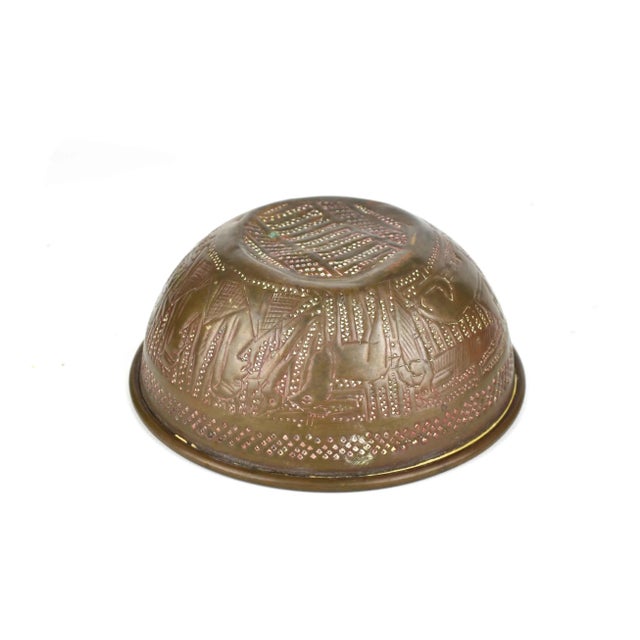 Early 20th Century Middle Eastern Egyptian Style Hand Engraved Copper Bowl For Sale - Image 6 of 9