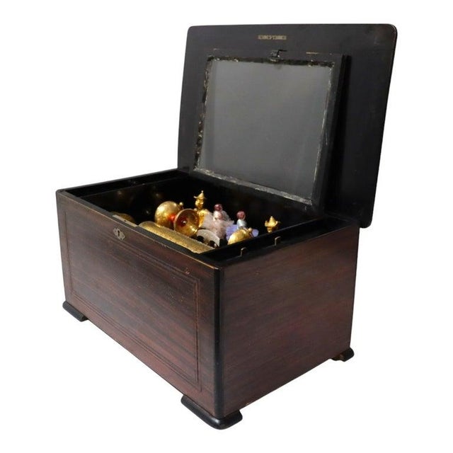 Chinese Rosewood & Marquetry Inlay Figural Automaton Cylinder Music Box C1890 For Sale - Image 9 of 16