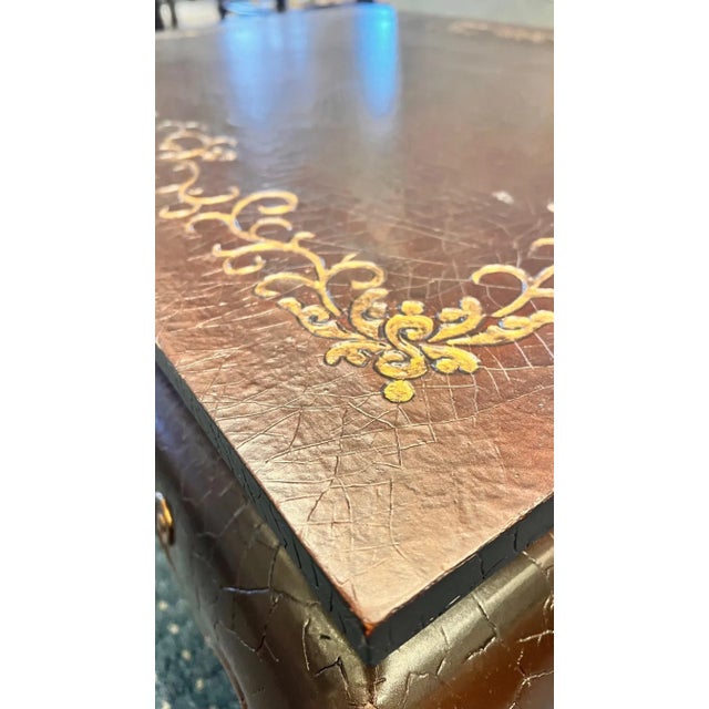 1990s Baker Furniture Oxblood Chinoiserie Crackle Finish Coffee Table With Gilt Decoration For Sale - Image 11 of 14