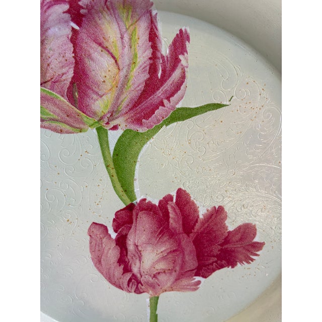 Mid 20th Century Hand Painted Floral Silverplate Tray With Pink Flowers For Sale - Image 9 of 12
