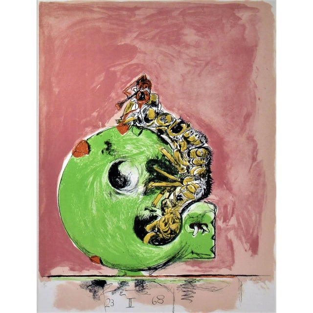 This artwork titled "Emerging Insect" from the suite "Bestiary and some Correspondences" 1968 is an original color...