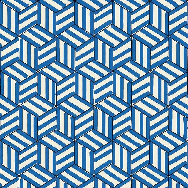 Contemporary Schumacher Tumbling Blocks Geometric Stripes Wallpaper in Cobalt Blue - 2-Roll Set (9 Yards) For Sale - Image 3 of 3
