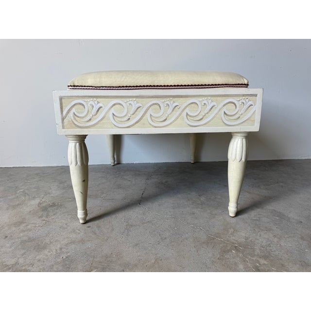 Wood Vintage Louis XVI Style Cream Upholstered Ottoman For Sale - Image 7 of 9