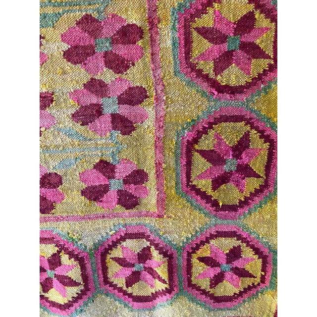 Yellow Early-Mid 20th Century Vintage Peruvian Andean Floral Folk Art Textile (74" X 63") For Sale - Image 8 of 18