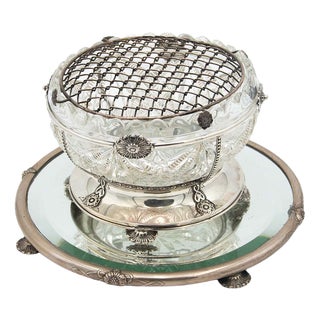 Glass Planter with Silver Structure and Mirror Base For Sale