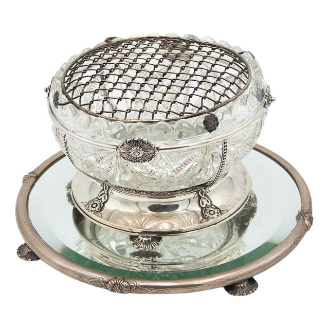 Glass Planter with Silver Structure and Mirror Base For Sale