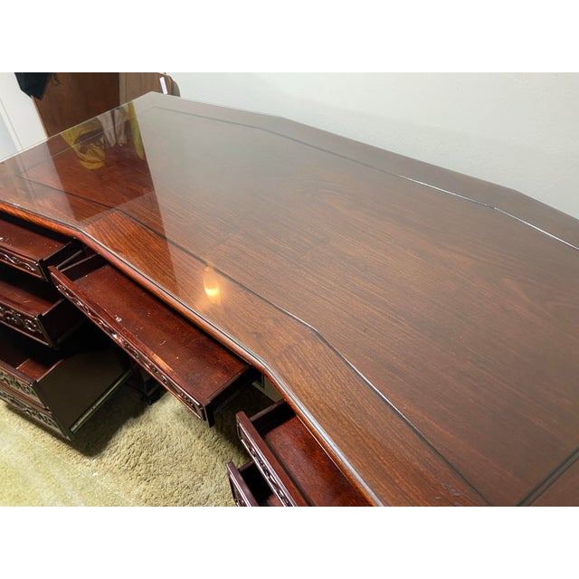 Wood Vintage Mid Century Modern Rosewood Oriental Chinese Asian Executive Desk For Sale - Image 7 of 12