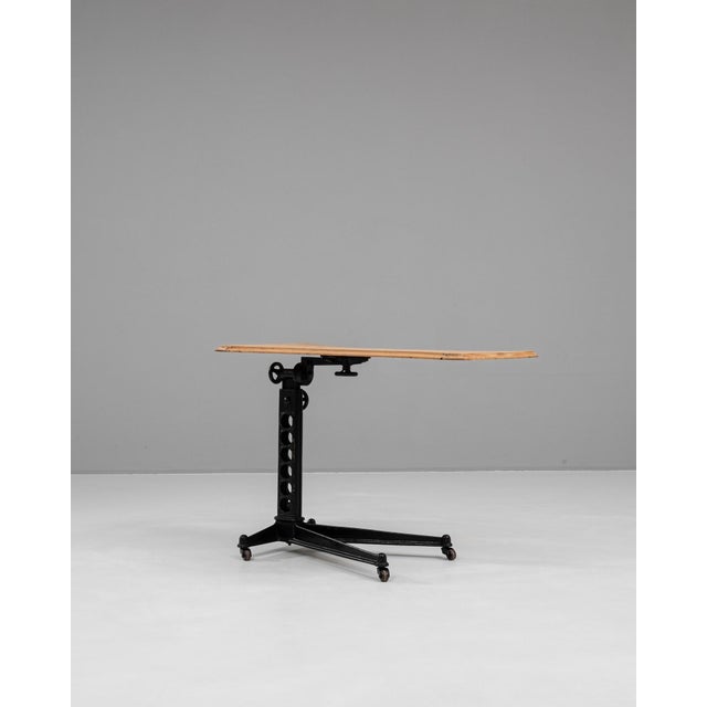 1920s French Cast Iron Folding Table With Wooden Top On Wheels For Sale - Image 10 of 12