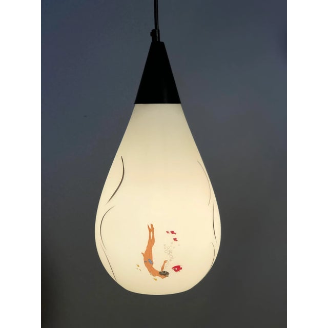 White Vintage Mid Century Nautical Pendant Light with Painted Scenes For Sale - Image 8 of 13