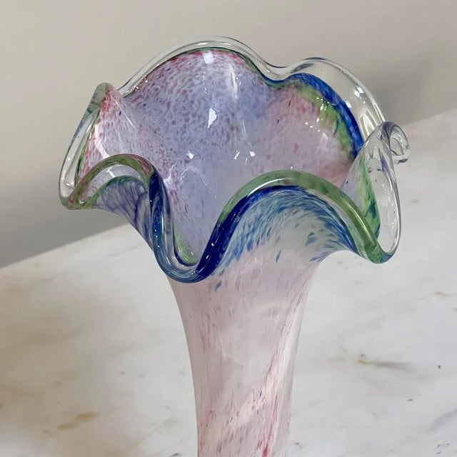 Lavender Mid-Century Murano Glass Ruffled Top Vase For Sale - Image 8 of 13