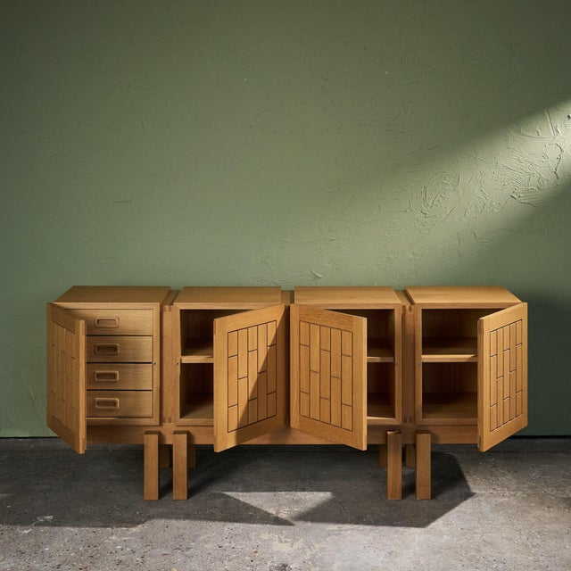 Brutalist Sideboard with Geometric Details in Oak, France For Sale - Image 16 of 17