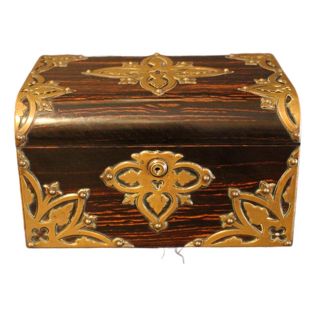 C. 1880 English Coromandel Brass Mounted Jewelry Box For Sale