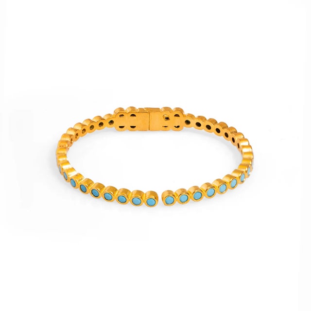 Turquoise Gemstone & Gold Dainty Bangle Bracelet For Sale - Image 4 of 8