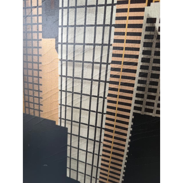 1970s 1970s Vintage Franco Modernist Cityscape Acrylic on Canvas Painting – Gold Aluminum Frame For Sale - Image 5 of 11